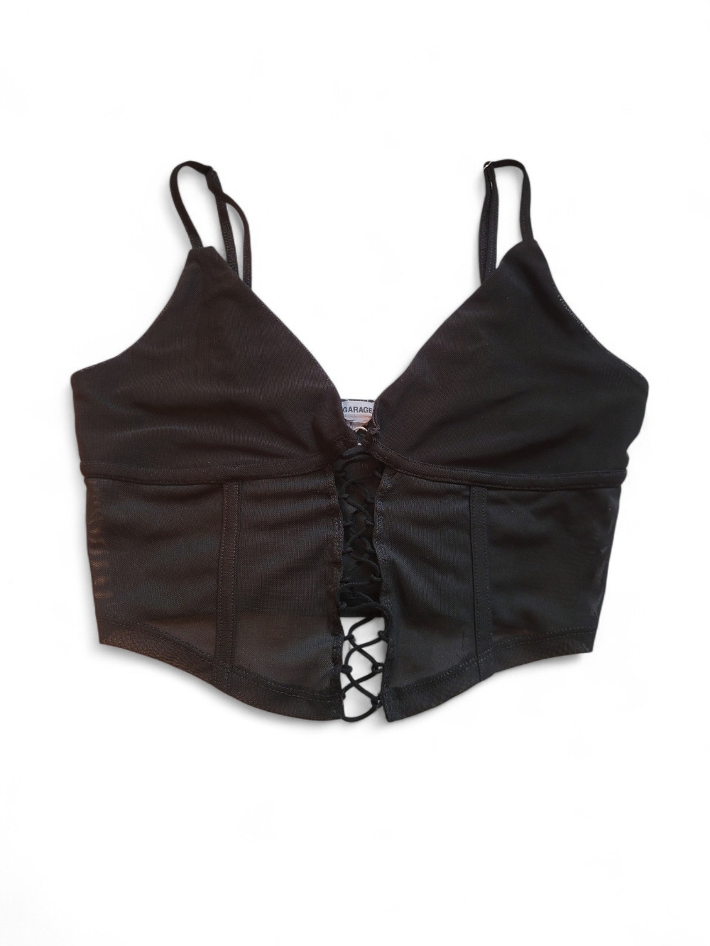 Garage Black Lace-Up Corset Camisole Mesh Goth Sheer XS